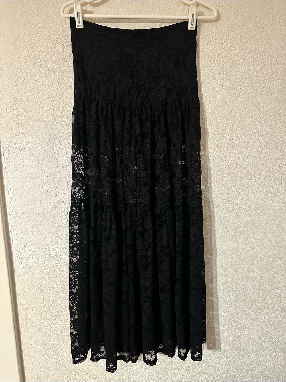 Chocolate USA Skirt Black Floral lace Maxi Elastic Waist Partial Lining Size S